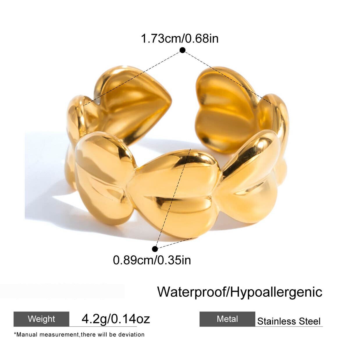 1 Piece Modern Heart Stainless Steel Waterproof Gold Color Minimalist Rings Picture2