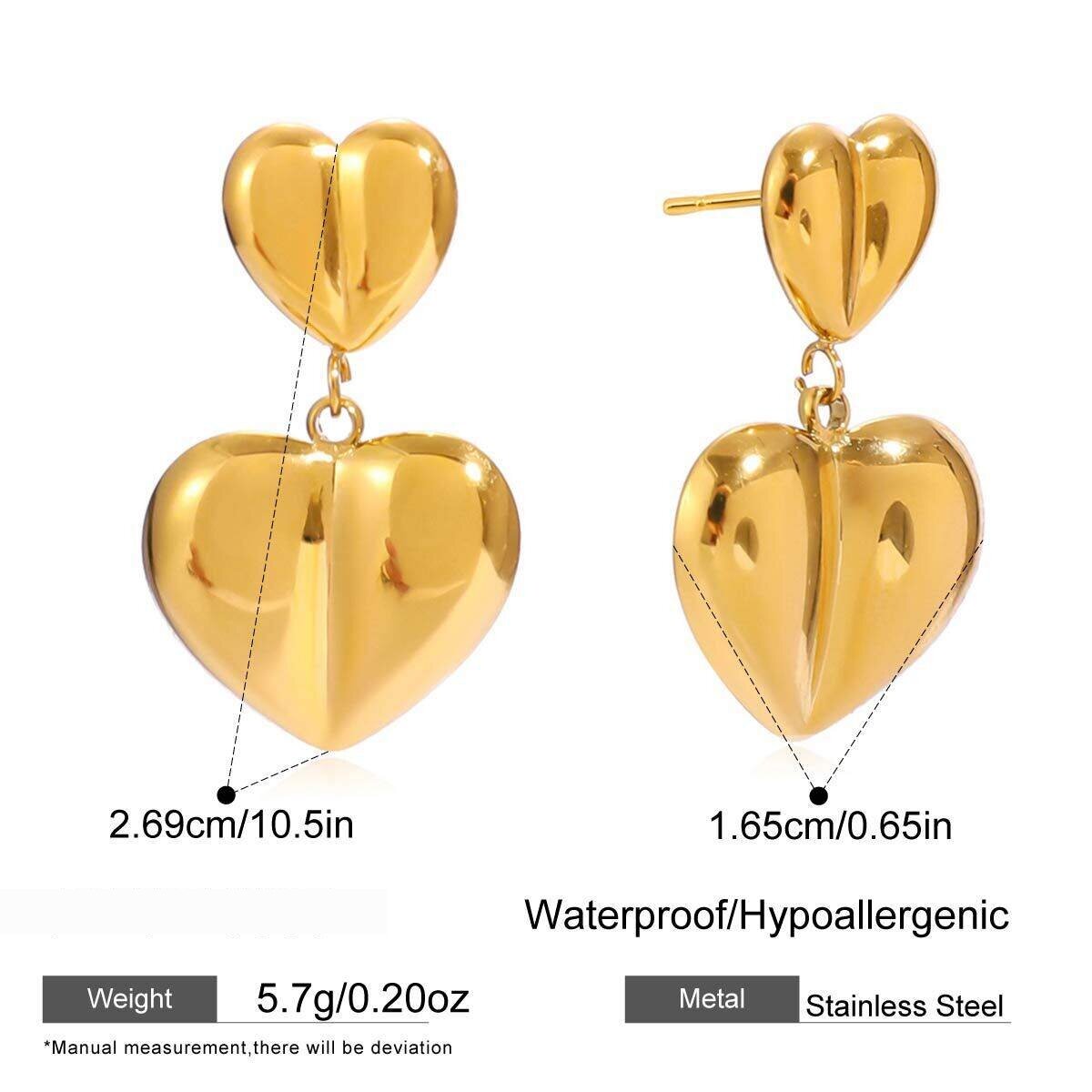 1 Pair Romantic Heart Stainless Steel Waterproof Gold Color Women's Drop Earrings Picture2