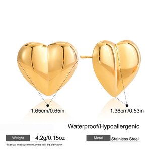 1 Pair Minimalist Heart Stainless Steel Waterproof Gold Color Women's Stud Earrings h5 Picture2