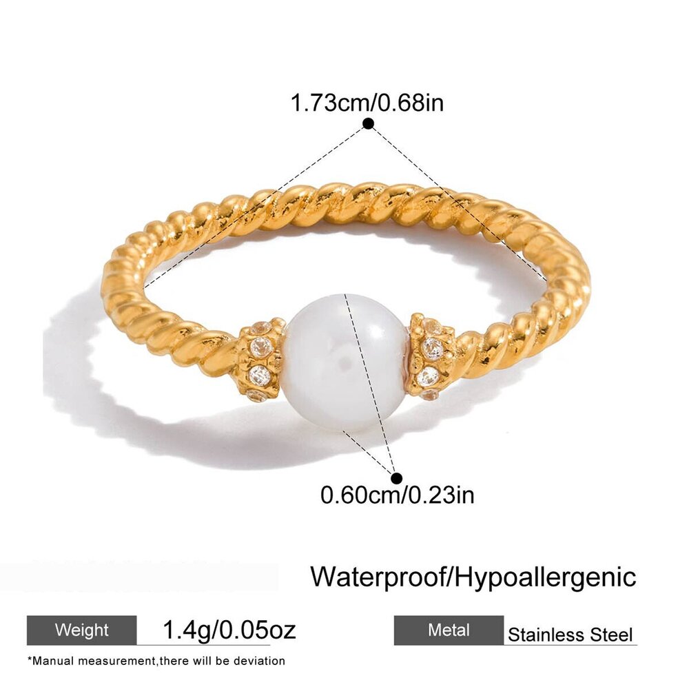 1 Stuk Glanzende Druppelvormige, Waterdichte Roestvrijstalen Ring Met Goudkleurige Zirkonia Voor Dames.