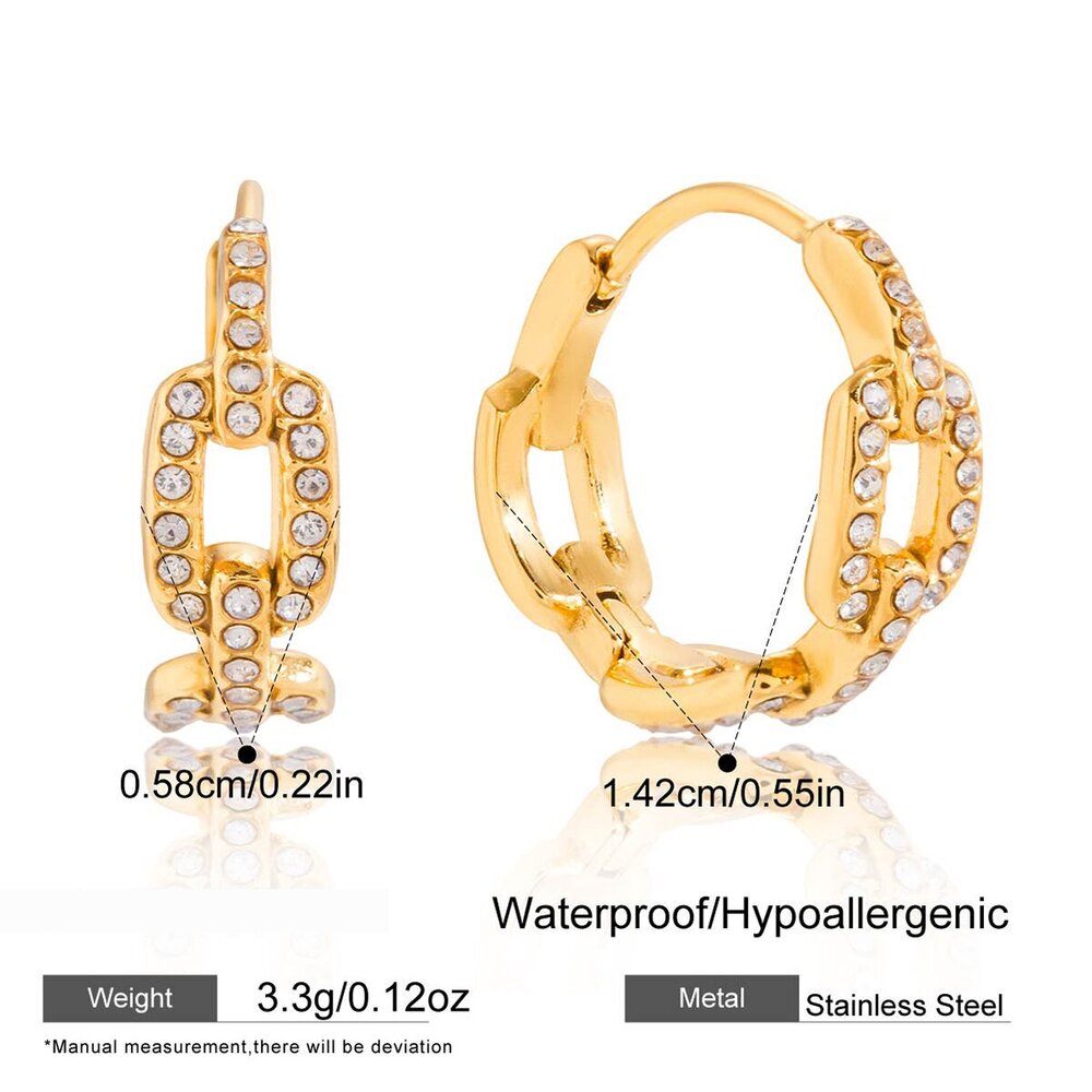 1 Pair Daily Rectangle Stainless Steel Waterproof Gold Color Zircon Women's Hoop Earrings Picture2