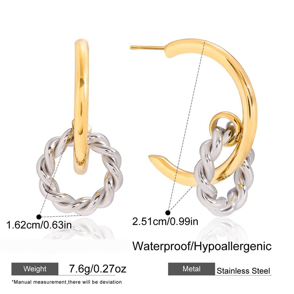 1 Pair Modern Circle Gold Color And Silver Colors Stainless Steel Waterproof Women's Hoop Earrings Picture2