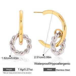 1 Pair Modern Circle Gold Color And Silver Colors Stainless Steel Waterproof Women's Hoop Earrings h5 Picture2
