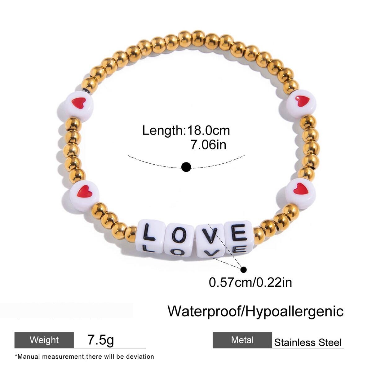 Bracelet Manchette Romantique En Acier Inoxydable Doré Avec Cœur Rouge (1 Pièce) 