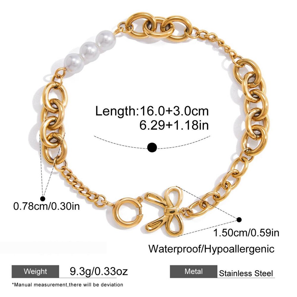 1 Piece Romantic Bow Knot Stainless Steel Waterproof Gold Color Women's Charm Bracelets h5Picture2