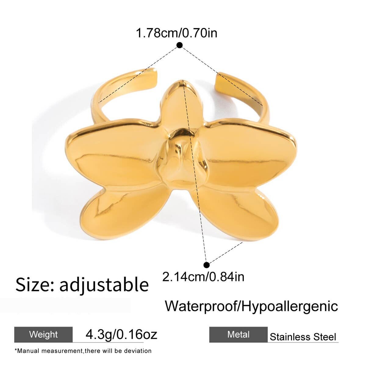 1 Stück Romantischer Phalaenopsis-Ring Aus Edelstahl, Wasserdicht, Goldfarben, Damen-Statement-Ring h5 Bild2