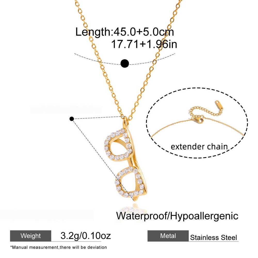 1 Piece Modern Glasses Shape Stainless Steel Waterproof Gold Color Zircon Women's Pendant Necklaces Picture2