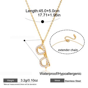1 Piece Modern Glasses Shape Stainless Steel Waterproof Gold Color Zircon Women's Pendant Necklaces h5 Picture2