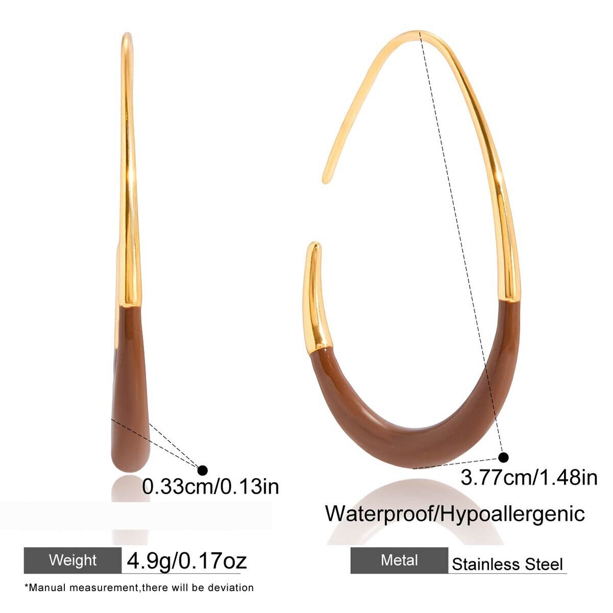 1 Pair Classic Mixed Color Oval Stainless Steel Waterproof Women's Hoop Earrings h5 Picture2