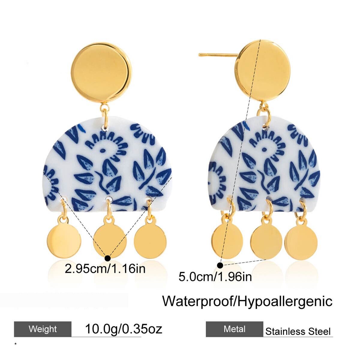 1 Pair Gorgeous Flower Heart Polymer Clay Gold Color Women's Drop Earrings h5 Picture2