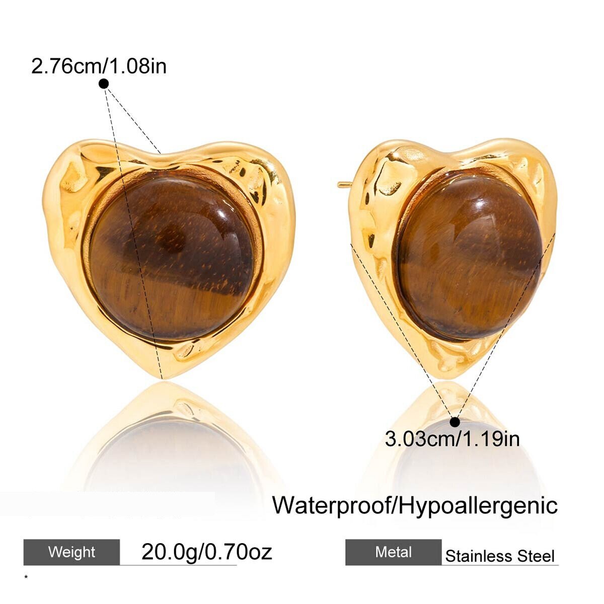 Classic Heart Stainless Steel Waterproof Gold Color Natural Stone Women's Jewelry Sets Picture2