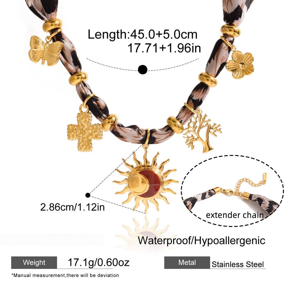 1 Collar Colgante De Acero Inoxidable Con Estampado De Leopardo Y Sol, Resistente Al Agua, Acrílico, Color Dorado, Para Mujer. Imagen2