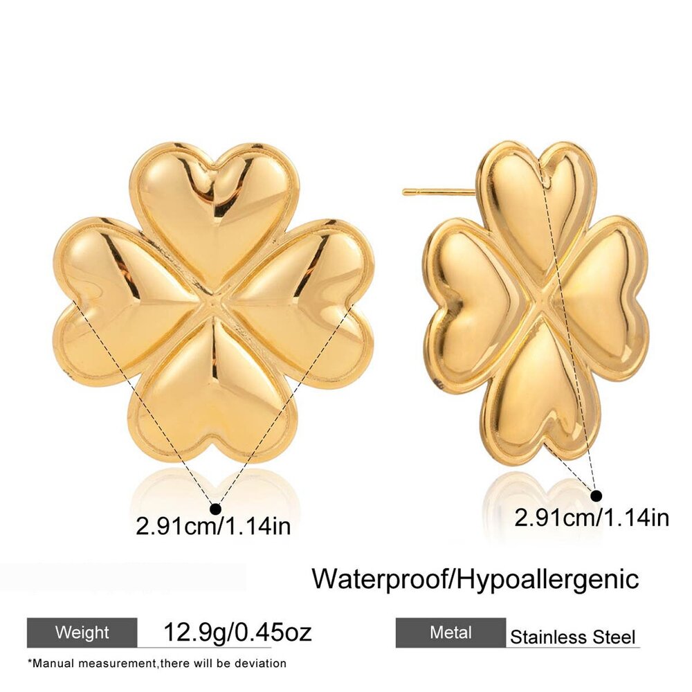 1 Paar Wunderschöne, Wasserfeste Damen-Ohrstecker Mit Kleeblattmotiv Aus Edelstahl In Goldfarbe Bild2