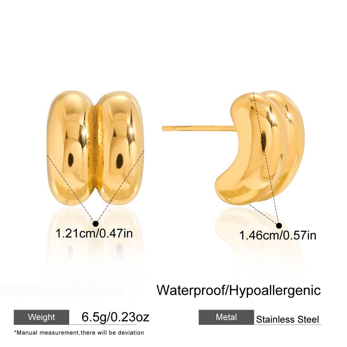 1 Pair Minimalist Solid Color Stainless Steel Waterproof Gold Color Women's Stud Earrings h5 Picture2