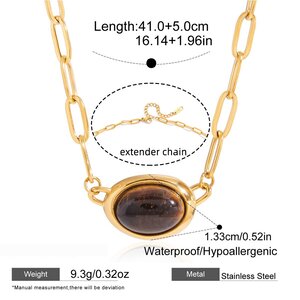 1 Piece Retro Oval Natural Stone Stainless Steel Waterproof Gold Color Women's Pendant Necklaces h5 Picture2