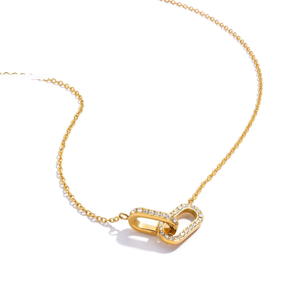 1 Piece Classic Circle Stainless Steel Waterproof Gold Color Zircon Women's Pendant Necklaces