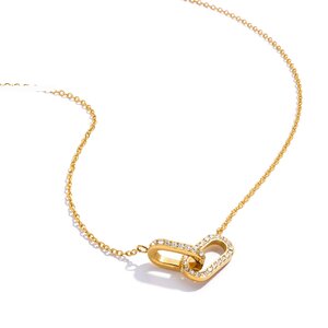 1 Piece Classic Circle Stainless Steel Waterproof Gold Color Zircon Women's Pendant Necklaces h5
