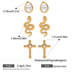1 Set Luxurious Series Snake Stainless Steel Waterproof Gold Color Women's Earring Sets h5 Picture2