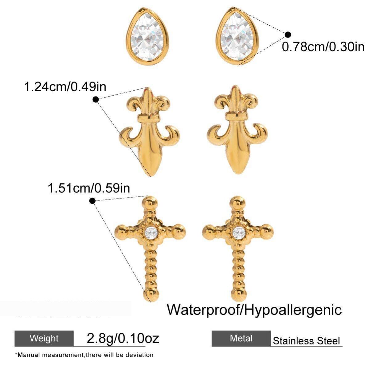 1 Set Classic Cross Stainless Steel Waterproof Gold Color Women's Earring Sets Picture2