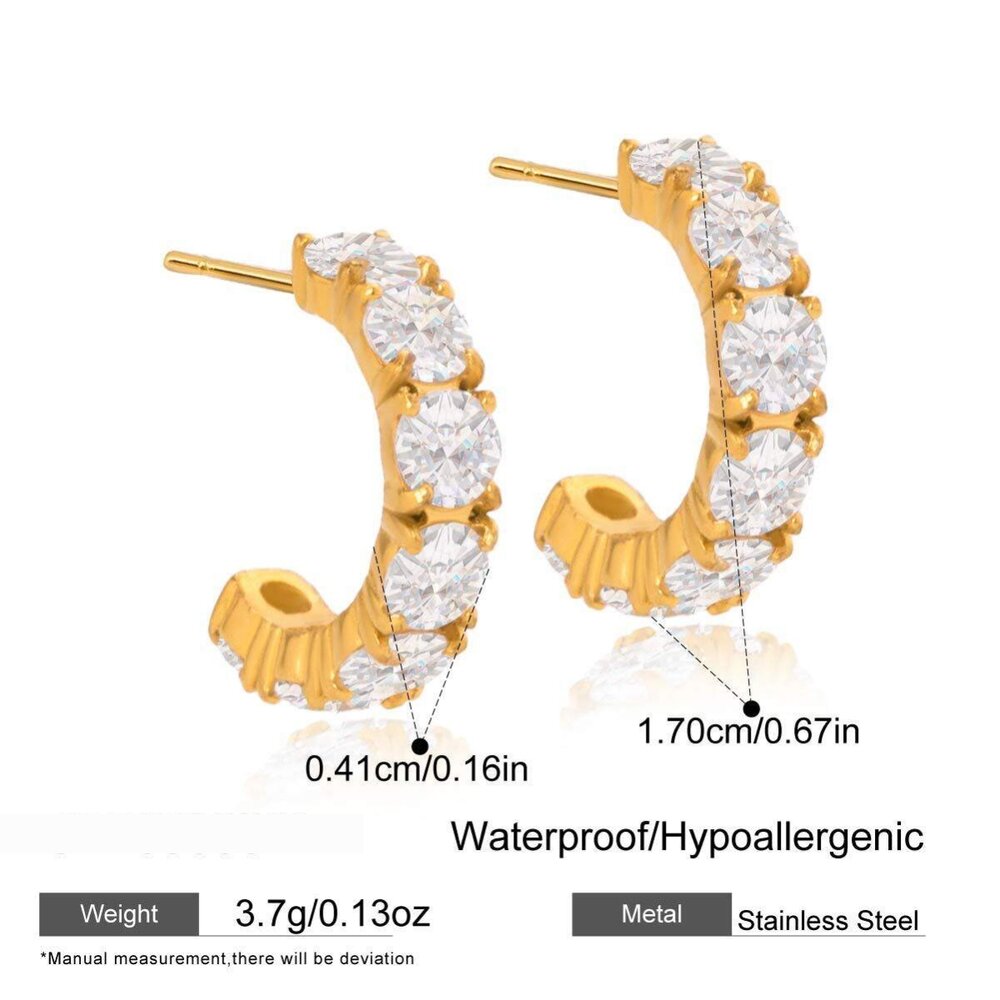 1 Pair Luxurious Circle Stainless Steel Waterproof Gold Color Zircon Women's Hoop Earrings Picture2