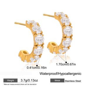 1 Pair Luxurious Circle Stainless Steel Waterproof Gold Color Zircon Women's Hoop Earrings h5 Picture2