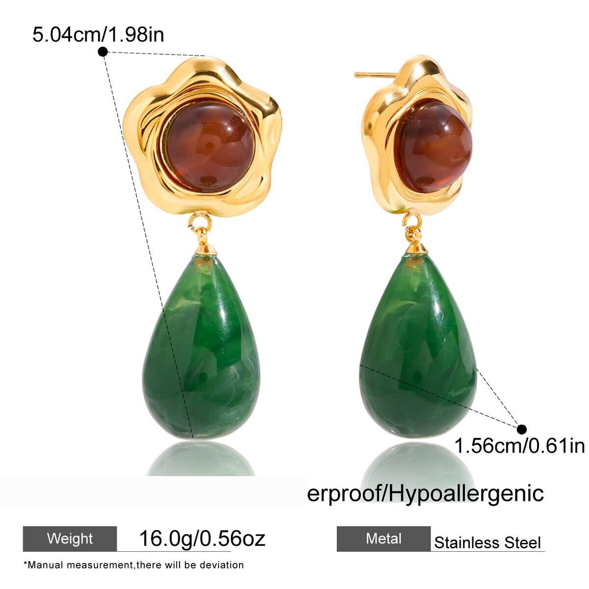 1 Paar Vintage-Ohrhänger Aus Edelstahl, Wasserfest, Goldfarben, Aus Acryl, Für Damen. h5 