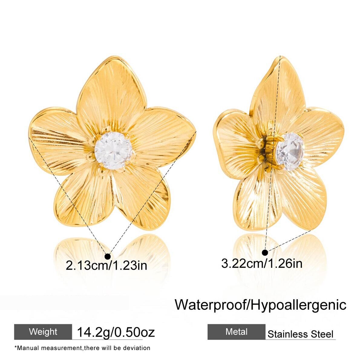 1 Pair Sweet Flower Stainless Steel Waterproof Gold Color Women's Stud Earrings 