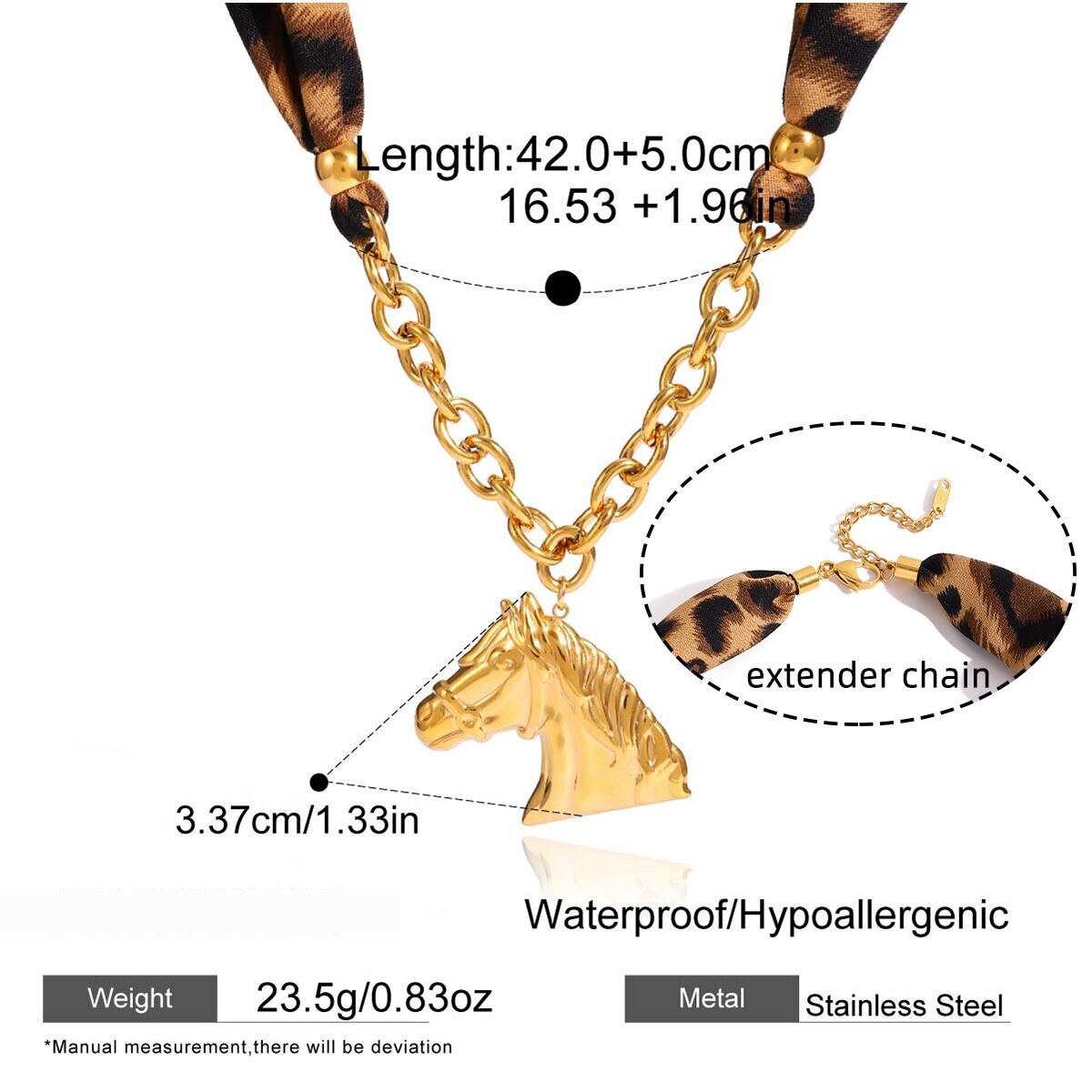 1 Pezzo Di Collana Con Ciondolo Da Donna In Acciaio Inossidabile Impermeabile Color Oro Con Stampa Leopardata A Forma Di Cavallo h5 Immagine2