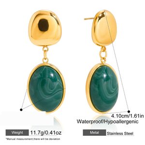 1 Paar Retro Groene Ronde Oorbellen Van Roestvrij Staal, Waterdicht, Goudkleurig Acryl, Voor Dames. h5 Afbeelding2