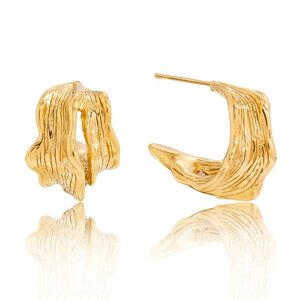 1 Pair Irregular Hammer Pattern Stainless Steel Waterproof Gold Color Women's Hoop Earrings h5