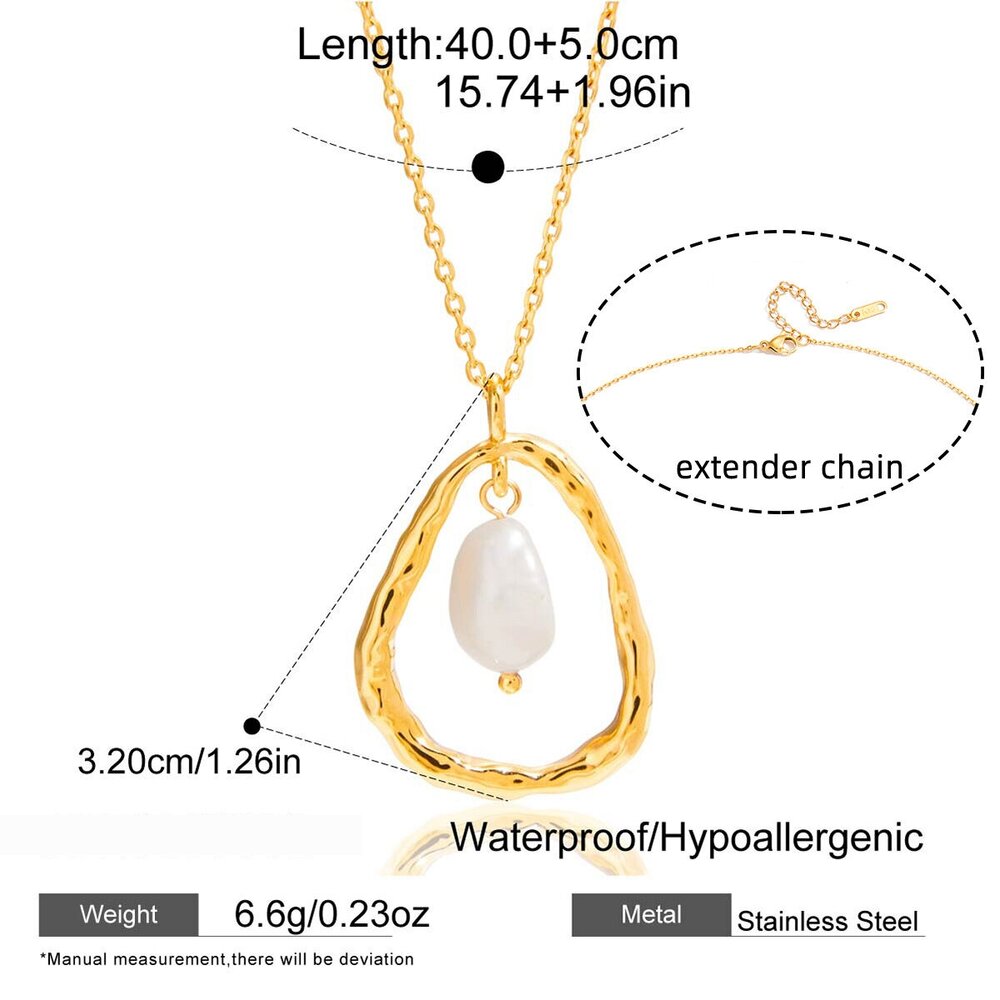 1 Piece Romantic Droplet Stainless Steel Waterproof Gold Color Pearl Women's Pendant Necklaces h5Picture2
