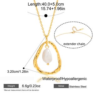 1 Piece Romantic Droplet Stainless Steel Waterproof Gold Color Pearl Women's Pendant Necklaces h5 Picture2