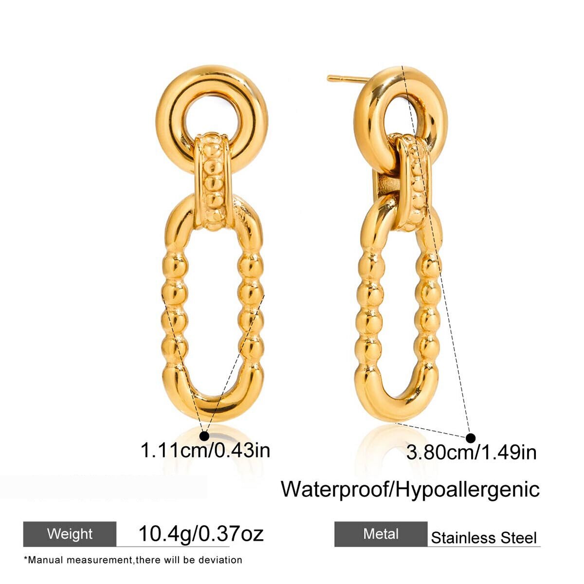 1 Pair Classic Circle Stainless Steel Waterproof Gold Color Women's Drop Earrings Picture2