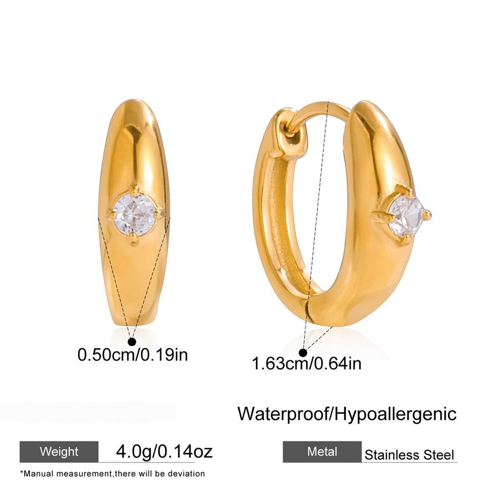 1 Pair Luxurious Circle Stainless Steel Waterproof Gold Color Zircon Women's Hoop Earrings Picture2