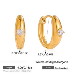 1 Pair Luxurious Circle Stainless Steel Waterproof Gold Color Zircon Women's Hoop Earrings h5 Picture2