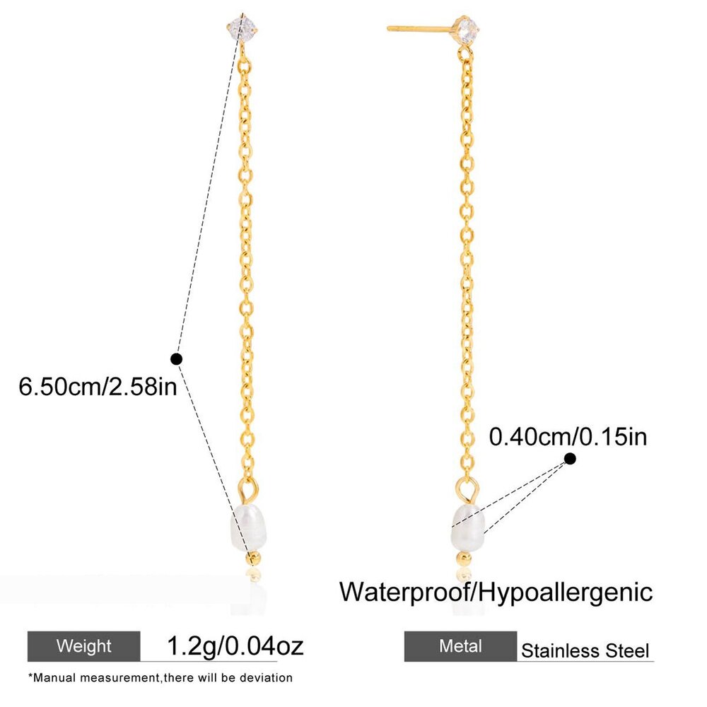 1 Pair Elegant Pearl Stainless Steel Waterproof Gold Color Women's Dangle Earrings Picture2