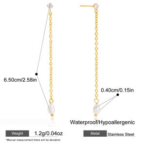 1 Pair Elegant Pearl Stainless Steel Waterproof Gold Color Women's Dangle Earrings h5 Picture2