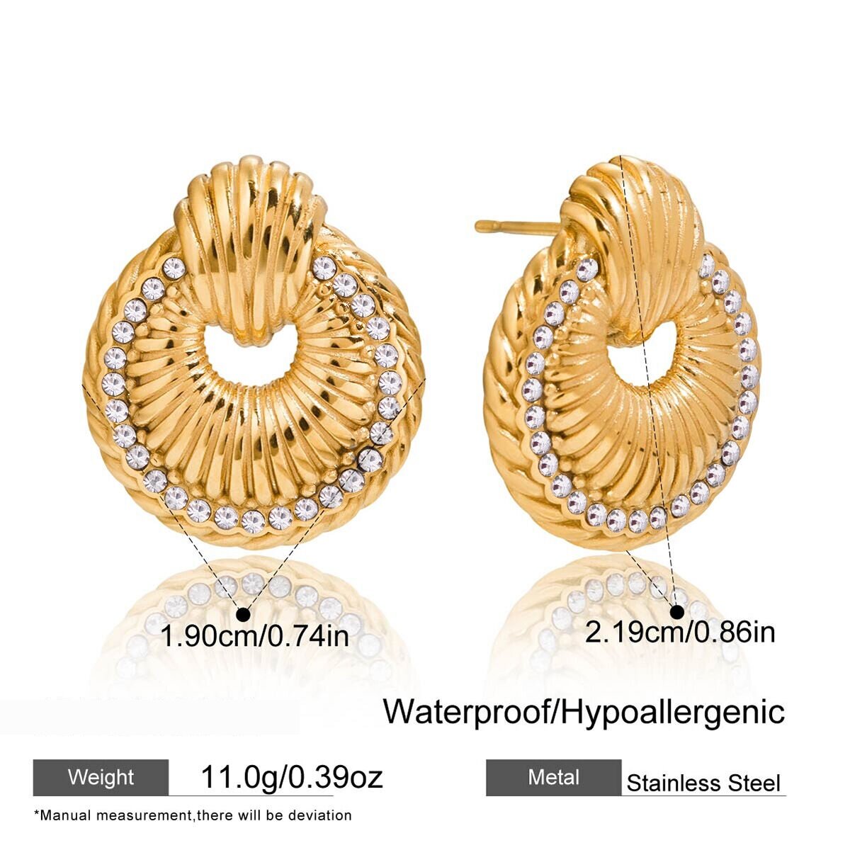 1 Par De Hermosos Pendientes Circulares De Acero Inoxidable, Resistentes Al Agua, De Color Dorado, Para Mujer. h5 Imagen2