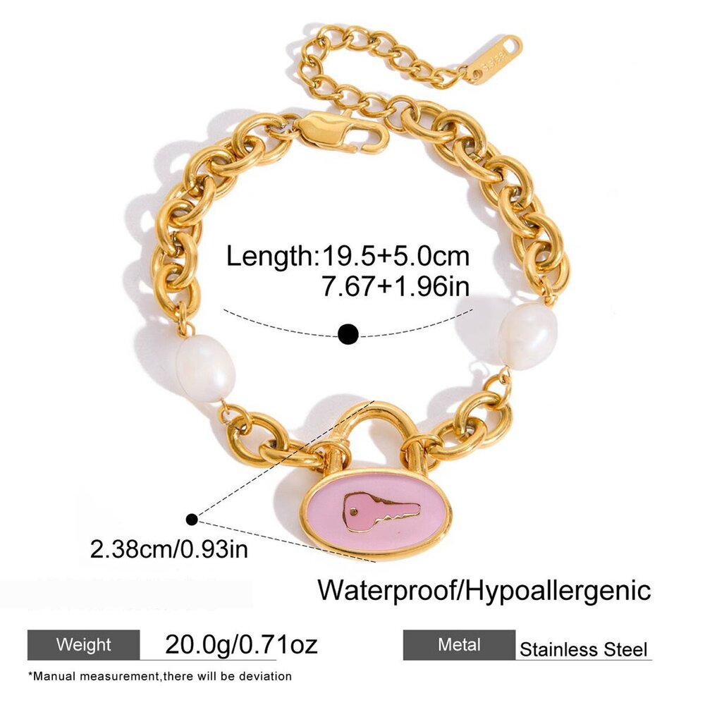 1 Piece Cute Key Stainless Steel Waterproof Gold Color Women's Charm Bracelets h5Picture2