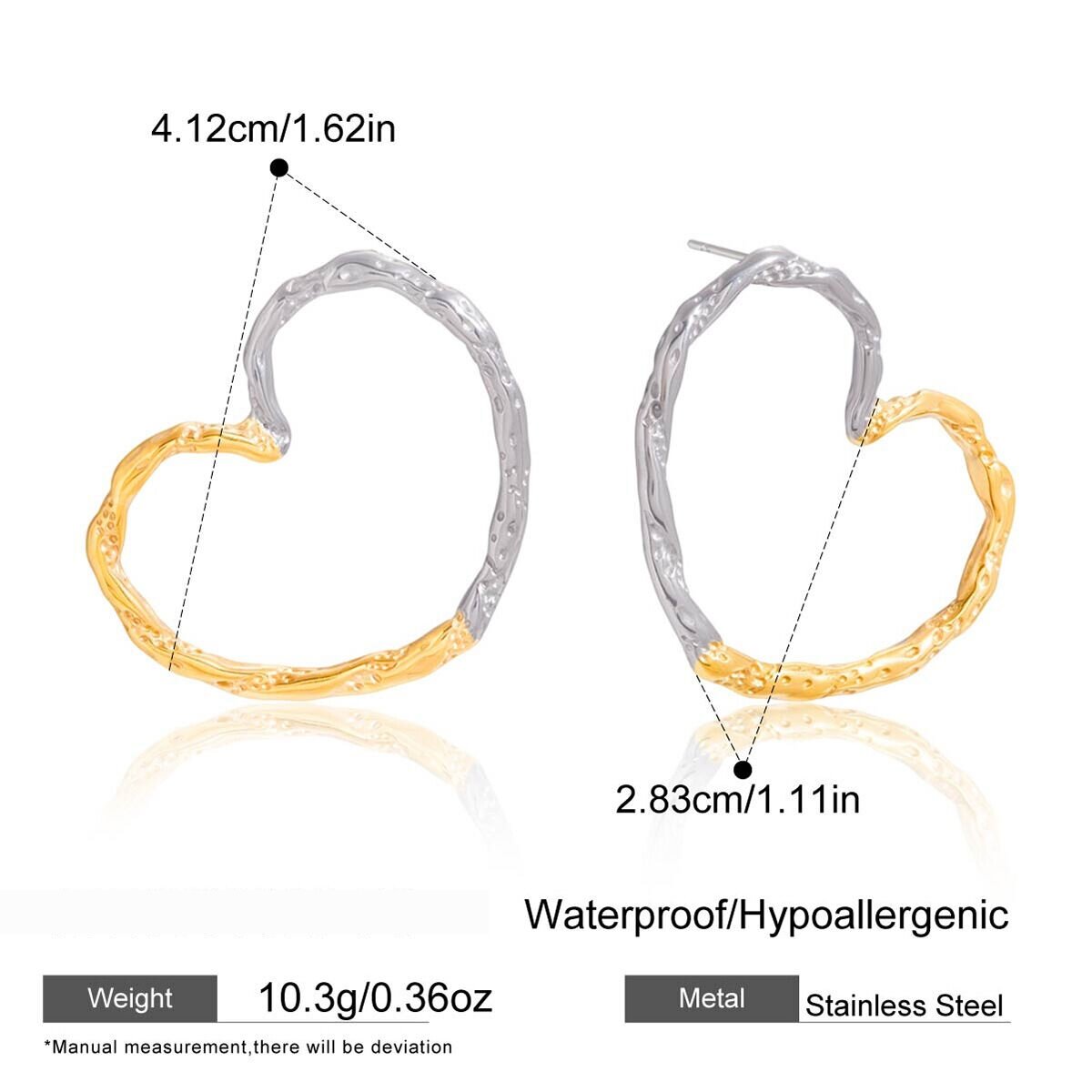 1 Paar Gold- Und Silberfarbene, Wasserfeste Herz-Ohrstecker Aus Edelstahl Für Damen h5 Bild2