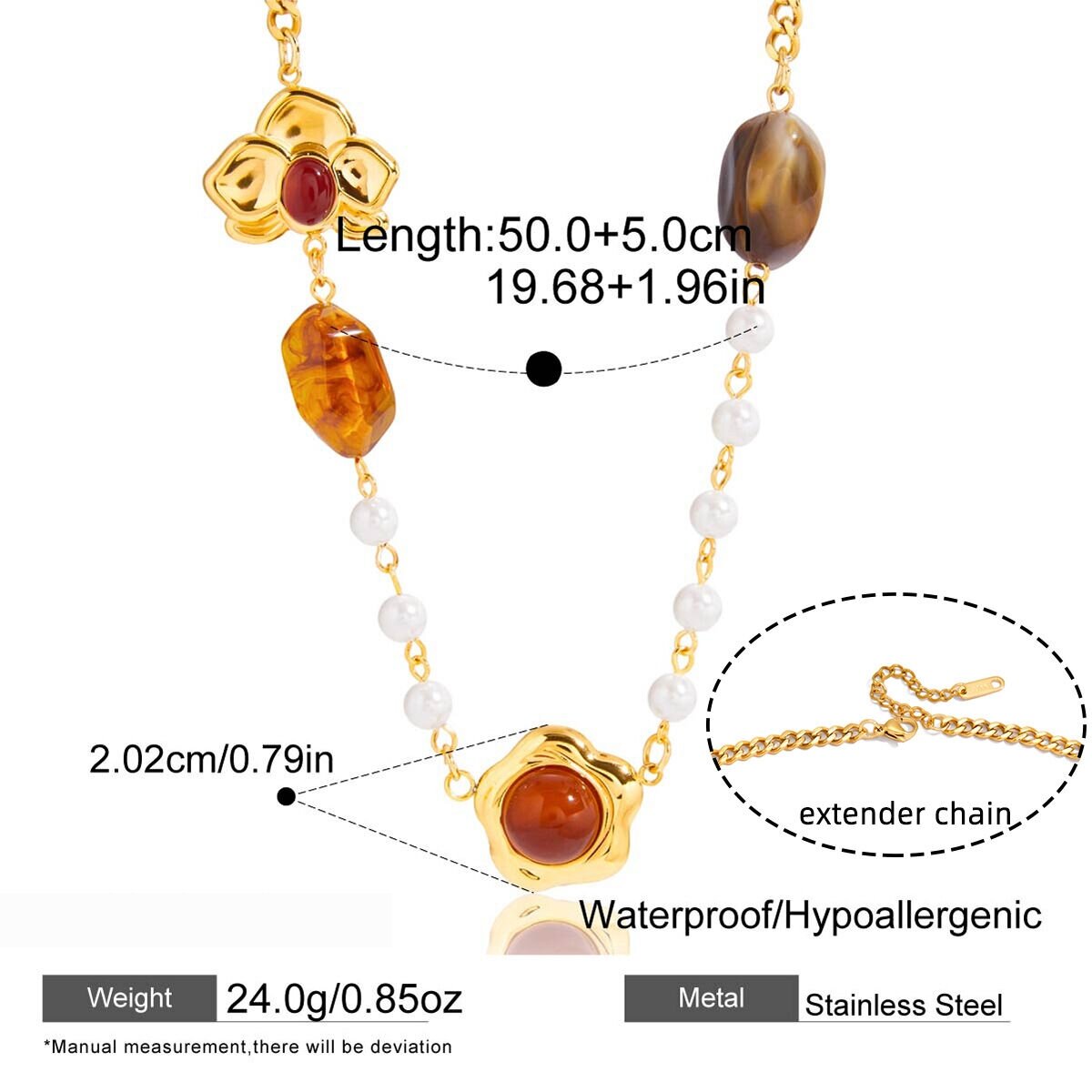 1 Piece Retro Flower Stainless Steel Waterproof Gold Color Acrylic Women's Pendant Necklaces Picture2