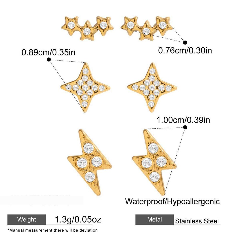 1 Set Classic Star Stainless Steel Waterproof Gold Color Zircon Women's Earring Sets Picture2