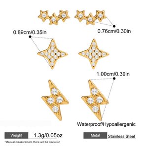 1 Set Classic Star Stainless Steel Waterproof Gold Color Zircon Women's Earring Sets h5 Picture2