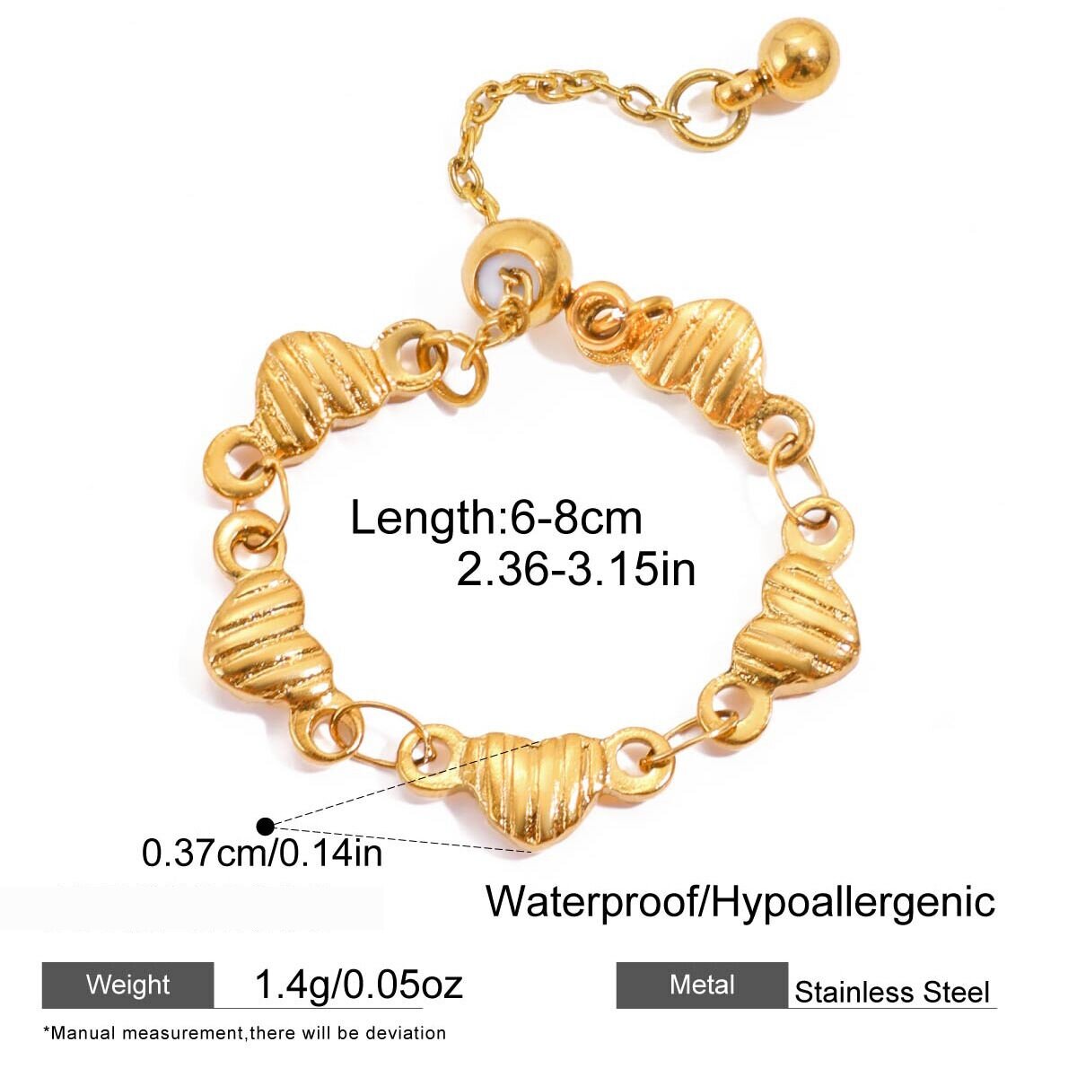 1 Piece Cute Heart Stainless Steel Waterproof Gold Color Statement Rings h5 Picture2