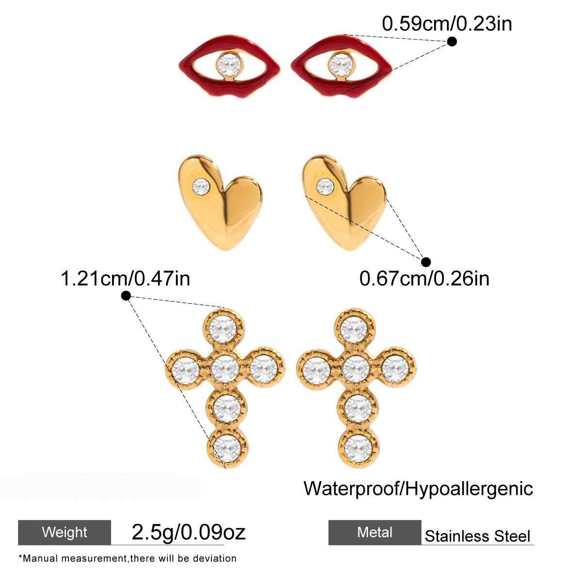 1 Set Exquisite Heart Stainless Steel Waterproof Gold Color Women's Stud Earrings h5 Picture2