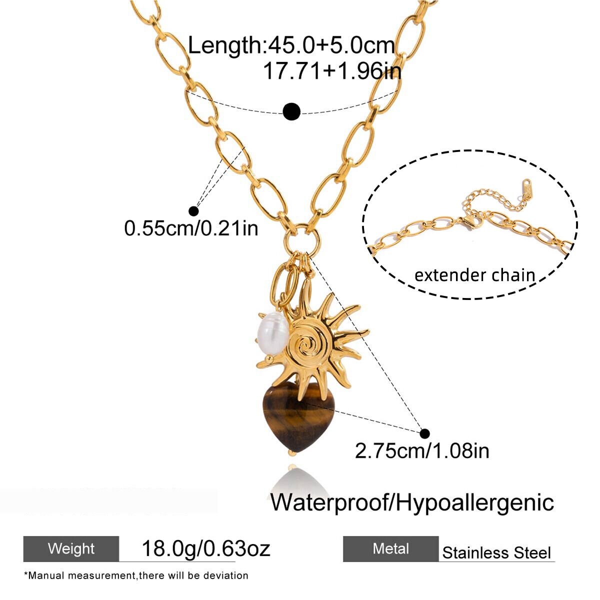1 Piece Vintage Heart Stainless Steel Waterproof Gold Color Natural Stone Women's Pendant Necklaces h5 Picture2
