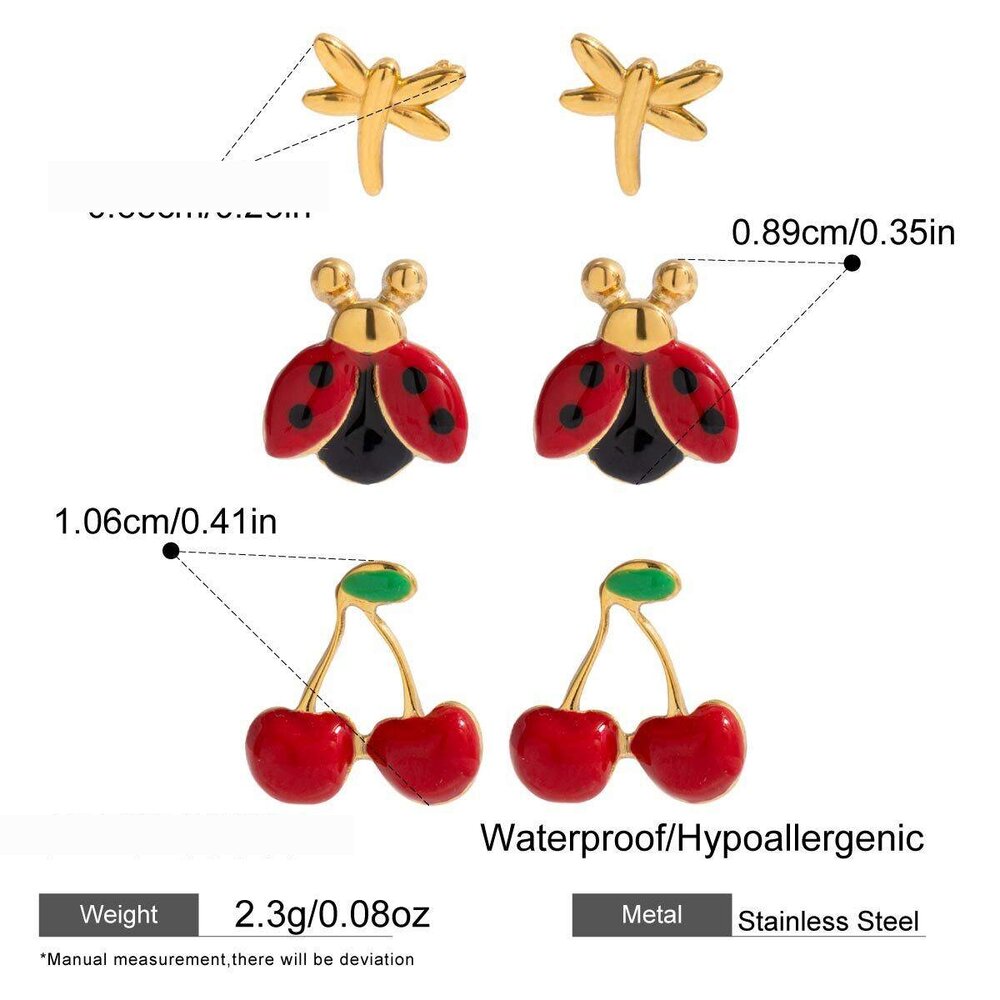 1 Set Vivid Cherry Stainless Steel Waterproof Gold Color Women's Earring Sets Picture2