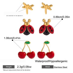 1 Set Vivid Cherry Stainless Steel Waterproof Gold Color Women's Earring Sets h5 Picture2
