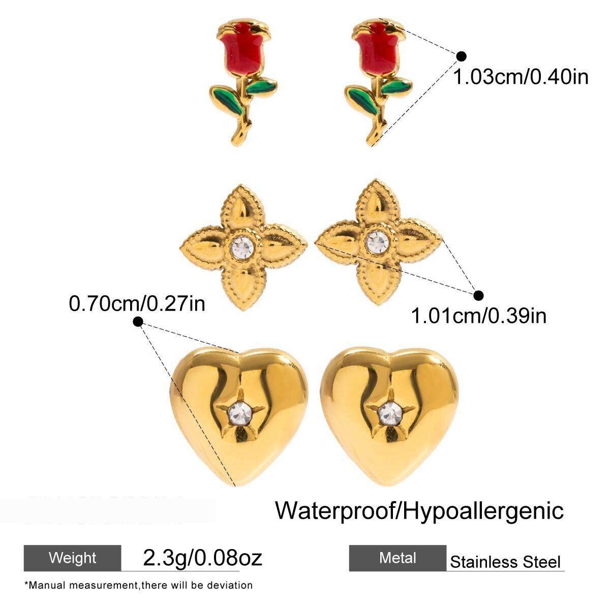 1 Set Sweet Rose Stainless Steel Waterproof Gold Color Women's Earring Sets Picture2