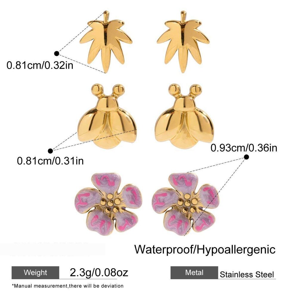 1 Set Romantic Flower Stainless Steel Waterproof Gold Color Women's Earring Sets Picture2
